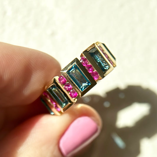 Float Ring - Ruby & London Blue Topaz