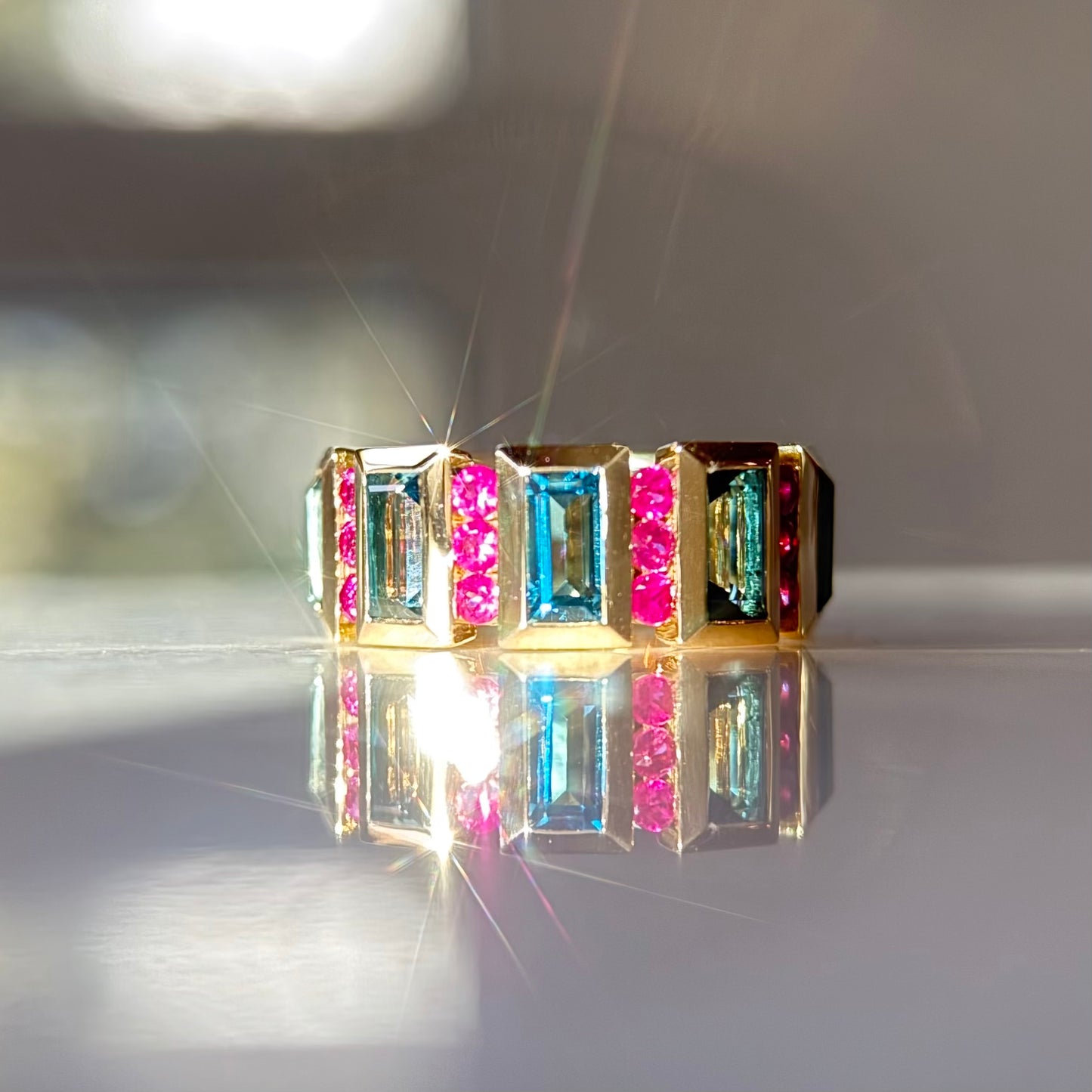 Float Ring - Ruby & London Blue Topaz